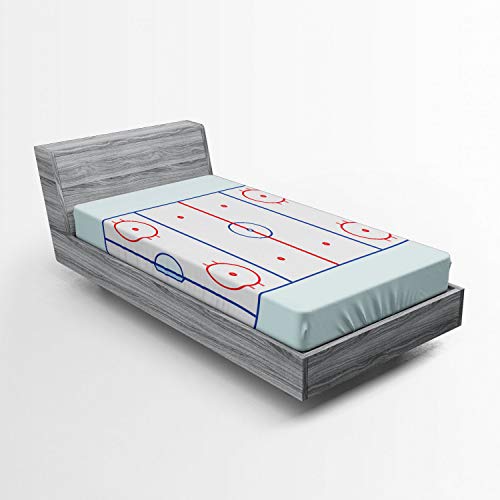 ABAKUHAUS Eishockey Spannbetttuch, Grafik-Feld Kontur, Soft Dekorativer Stoff Bettwäsche Rund-um Elastischer Gummizug, 90 x 200 cm, Hellblau Blau von ABAKUHAUS