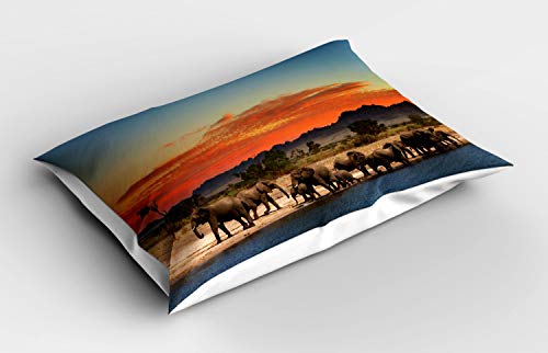 ABAKUHAUS Safari Kissenbezug, Safari Wildlife, Dekorativer Standard King Size Gedruckter Kissenbezug, 80 x 40 cm, Orange Braun von ABAKUHAUS