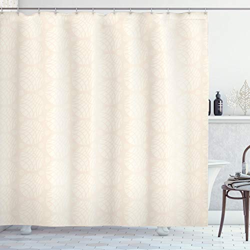 ABAKUHAUS Elfenbein Duschvorhang, Abstraktes kreisförmiges Muster, mit 12 Ringe Set Stielvoll Modern, 175x200 cm, Creme von ABAKUHAUS