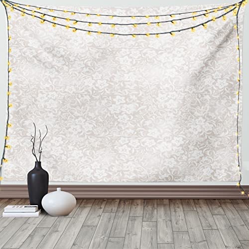 ABAKUHAUS Elfenbein Wandteppich und Tagesdecke, Frühlings-Blüten-Feld aus Weiches Mikrofaser Stoff Waschbar ohne Verblassen Digitaldruck, 230 x 140 cm, Beige Weiß von ABAKUHAUS