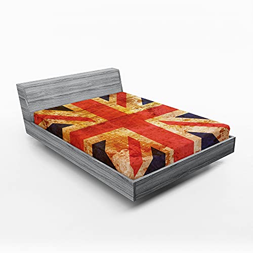 ABAKUHAUS England Spannbetttuch, Union Jack Motiv Grunge, Soft Dekorativer Stoff Bettwäsche Rund-um Elastischer Gummizug, 120 cm x 190 cm, Night Blue Vermilion von ABAKUHAUS