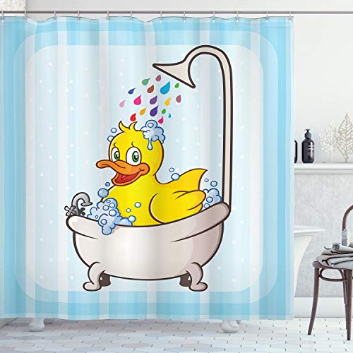 ABAKUHAUS Ente Duschvorhang, Karikatur-Maskottchen in der Badewanne, Stoffliches Gewebe Badezimmerdekorationsset mit Haken, 175 x 200 cm, Mehrfarbig von ABAKUHAUS