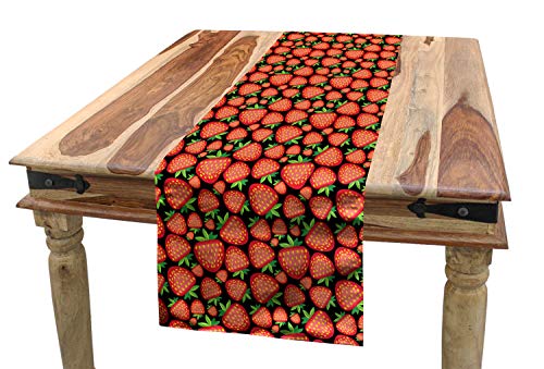 ABAKUHAUS Erdbeere Tischläufer, Tropical Reife Frucht, Esszimmer Küche Rechteckiger Dekorativer Tischläufer, 40 x 180 cm, Rot Grün von ABAKUHAUS