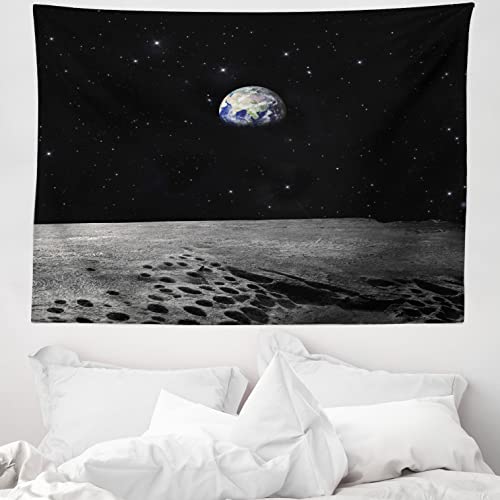 ABAKUHAUS Erde Wandteppich, Planet Erde vom Mond aus Weiches Mikrofaser Stoff Waschbar ohne Verblassen Digitaldruck, 150 x 110 cm, Schwarz Blau von ABAKUHAUS