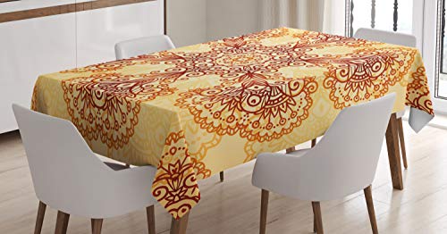 ABAKUHAUS Ethnisch Tischdecke, Oriental Vintage-Ornamente, Druck mit Klaren Farben ohne Verblassen Waschbar für innen oder Außen Bereich, 140 x 240 cm, Gelb Orange von ABAKUHAUS