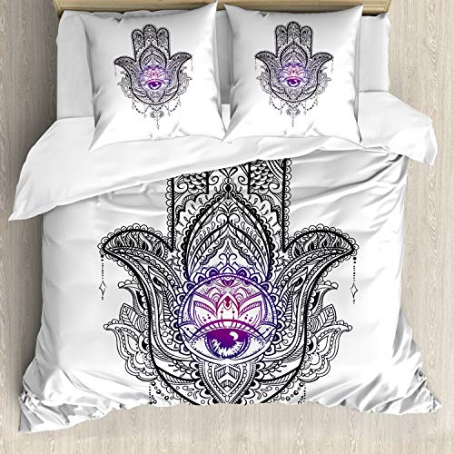 ABAKUHAUS Evil Eye Bettwäsche Set für Doppelbetten, Kunstwerk, Weicher Microfaserstoff Allegigeignet kein Verblassen, Weiß Schwarz Lila von ABAKUHAUS