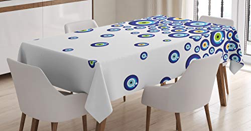 ABAKUHAUS Evil Eye Tischdecke, Lively Türkisch, Pflegeleicht Waschbar Schmutzabweisend und mit Klaren Farben Hochwertiger Druck, 140 x 240 cm, Ringelblume Grün Blau von ABAKUHAUS