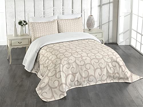 ABAKUHAUS Exotisch Tagesdecke Set, Barock Retro Floral, Set mit Kissenbezügen Waschbar, für Doppelbetten 264 x 220 cm, Beige von ABAKUHAUS