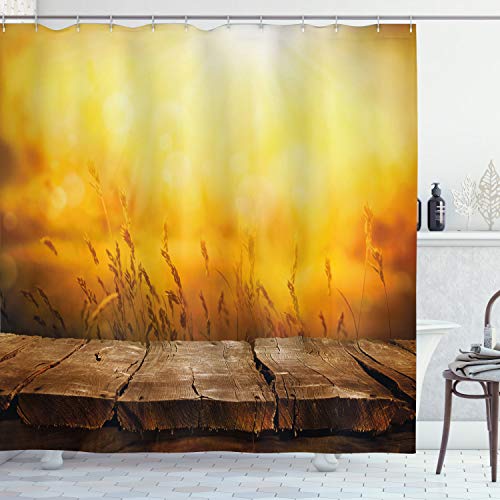 ABAKUHAUS Blätter Duschvorhang, Leerer Tisch und Weizen, Stoffliches Gewebe Badezimmerdekorationsset mit Haken, 175 x 220 cm, Braun Orange Gelb ABAKUHAUS Blätter Duschvorhang, Leerer Tisch und Weizen, Stoffliches Gewebe Badezimmerdekorationsset mit Haken, 175 x 220 cm, Braun Orange Gelb von ABAKUHAUS