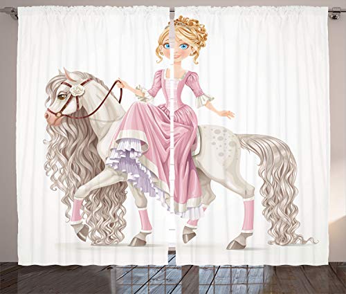 ABAKUHAUS Feminin Rustikaler Vorhang, Prinzessin auf weißem Pferd, Wohnzimmer Universalband Gardinen mit Schlaufen und Haken, 280 x 225 cm, Rosa von ABAKUHAUS