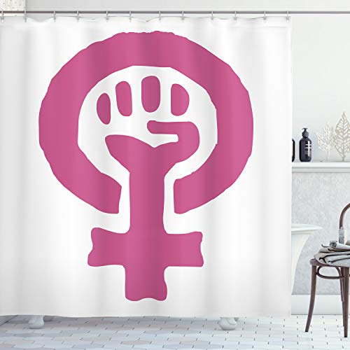 ABAKUHAUS Feminist Duschvorhang, Feminism Ideology, Stoffliches Gewebe Badezimmerdekorationsset mit Haken, 175 x 180 cm, Magenta und Weiß von ABAKUHAUS
