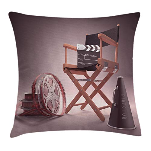 ABAKUHAUS Filme Kissenbezug, Directors Stuhl-Sitz, Waschbar mit Reißverschluss Kissenhülle mit Farbfesten Klaren Farben Beidseitiger Druck, 40 x 40 cm, Umbra Schwarz und Braun von ABAKUHAUS