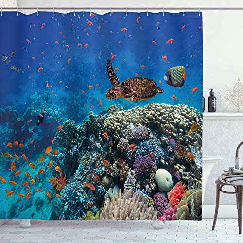 ABAKUHAUS Unterwasser Duschvorhang, Tropical Turtle Wasser, Stoffliches Gewebe Badezimmerdekorationsset mit Haken, 175 x 200 cm, Mehrfarbig ABAKUHAUS Unterwasser Duschvorhang, Tropical Turtle Wasser, Stoffliches Gewebe Badezimmerdekorationsset mit Haken, 175 x 200 cm, Mehrfarbig von ABAKUHAUS