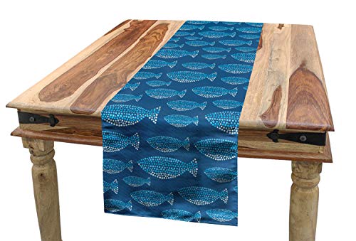 ABAKUHAUS Fisch Tischläufer, Blau getönte Wasserleben Motiv, Esszimmer Küche Rechteckiger Dekorativer Tischläufer, 40 x 225 cm, Hellblau Weiß von ABAKUHAUS