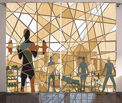 ABAKUHAUS Fitness Rustikaler Gardine, Mosaik-Leute in der Gymnastik, Schlafzimmer Kräuselband Vorhang mit Schlaufen und Haken, 280 x 225 cm, Blaugrau Hellbraun von ABAKUHAUS