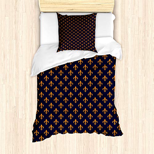 ABAKUHAUS Fleur De Lis Bettbezug Set, Wappen Design, Milbensicher Allergiker geeignet mit Kissenbezügen, 135 cm x 200 cm - 80 x 80 cm, Indigo orange von ABAKUHAUS