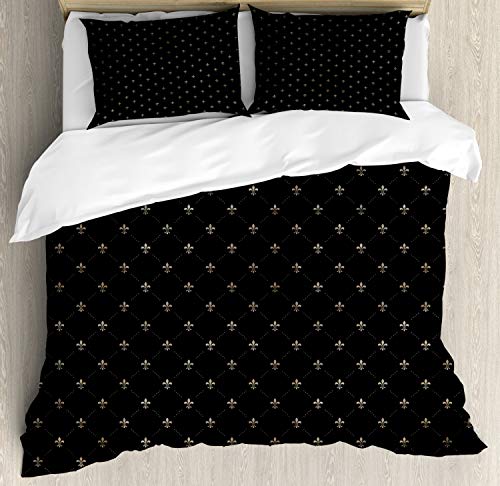 ABAKUHAUS Fleur De Lis Bettbezug Set für Einzelbetten, Klassische Deco Königs, Milbensicher Allergiker geeignet mit Kissenbezug, 200 x 200 cm - 70 x 50 cm, Charcoal Grey und Beige ABAKUHAUS Fleur De Lis Bettbezug Set für Einzelbetten, Klassische Deco Königs, Milbensicher Allergiker geeignet mit Kissenbezug, 200 x 200 cm - 70 x 50 cm, Charcoal Grey und Beige von ABAKUHAUS