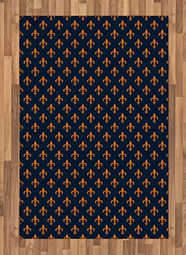 ABAKUHAUS Fleur De Lis Teppich, Heraldisches Design, Deko-Teppich Digitaldruck, Färben mit langfristigen Halt, 120 x 180 cm, Orange Indigo von ABAKUHAUS