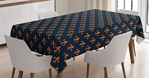 ABAKUHAUS Fleur De Lis Tischdecke, Wappen Design, Pflegeleicht mit Modernster Druck Technologie Waschbar und Personalisiert, 140 x 200 cm, Orange Indigo von ABAKUHAUS