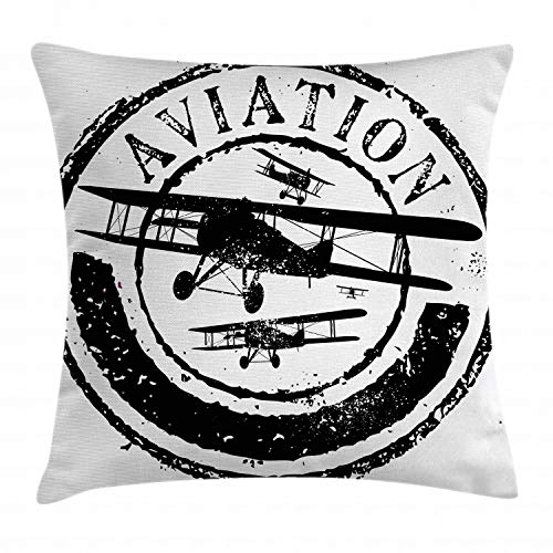 ABAKUHAUS Flugzeug Kissenbezug, Luftfahrt Retro, Kissenhülle mit Reißverschluss Waschbar Farbfest Beidseitiger Druck, 40 x 40 cm, Schwarz Weiß ABAKUHAUS Flugzeug Kissenbezug, Luftfahrt Retro, Kissenhülle mit Reißverschluss Waschbar Farbfest Beidseitiger Druck, 40 x 40 cm, Schwarz Weiß von ABAKUHAUS