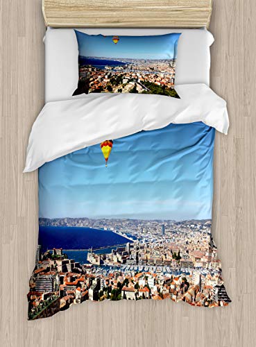 ABAKUHAUS Frankreich Bettbezug Set für Einzelbetten, Luftaufnahme von Marseille, Milbensicher Allergiker geeignet mit Kissenbezug, 130 x 200 cm - 70 x 50 cm, Azurblau und Multicolor ABAKUHAUS Frankreich Bettbezug Set für Einzelbetten, Luftaufnahme von Marseille, Milbensicher Allergiker geeignet mit Kissenbezug, 130 x 200 cm - 70 x 50 cm, Azurblau und Multicolor von ABAKUHAUS