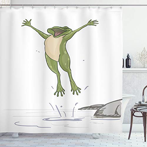 ABAKUHAUS Frosch Duschvorhang, Glückliches Springen Toad Humor, Stoffliches Gewebe Badezimmerdekorationsset mit Haken, 175 x 240 cm, Grün Grau ABAKUHAUS Frosch Duschvorhang, Glückliches Springen Toad Humor, Stoffliches Gewebe Badezimmerdekorationsset mit Haken, 175 x 240 cm, Grün Grau von ABAKUHAUS