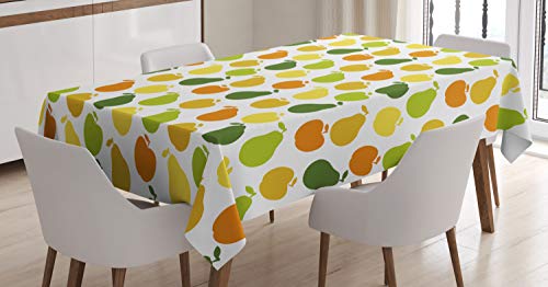 ABAKUHAUS Früchte Tischdecke, Apple-Birnen Frisch Garten, Druck mit Klaren Farben ohne Verblassen Waschbar für innen oder Außen Bereich, 140 x 200 cm, Jägergrün Braun Gelb von ABAKUHAUS