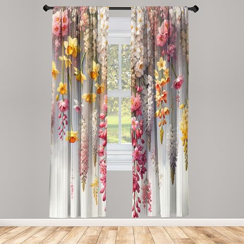 ABAKUHAUS Frühling Fenstervorhänge, Bauernhaus Traumhafte Lavendel, Leichtes Dekor-2-Panel-Set mit Stangentasche, 2 Stück 75 cm x 245 cm, Senf Getrocknete Rose Perle von ABAKUHAUS