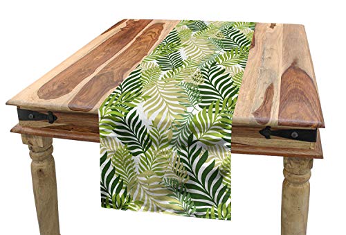 ABAKUHAUS Frühling Tischläufer, Tropic exotische Palmen, Esszimmer Küche Rechteckiger Dekorativer Tischläufer, 40 x 180 cm, Grün Ecru von ABAKUHAUS