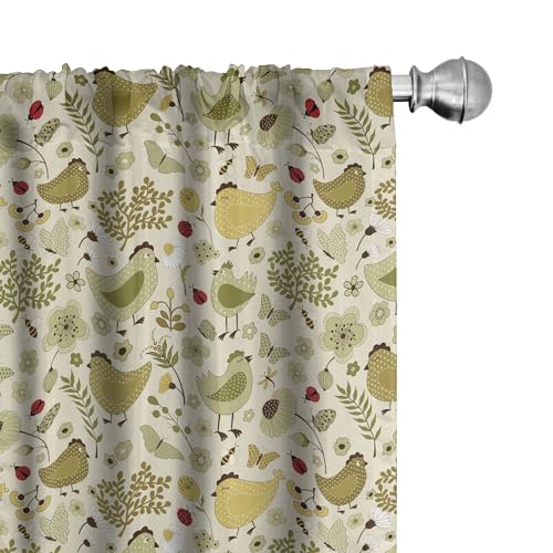 ABAKUHAUS Frühling Vorhänge 2er-Pack, Huhn-Marienkäfer und Bienen Zier Natur, Komposition auf Polka punktiert Hintergrund, 4 Stück 150 cm x 175 cm, Grün Khaki ABAKUHAUS Frühling Vorhänge 2er-Pack, Huhn-Marienkäfer und Bienen Zier Natur, Komposition auf Polka punktiert Hintergrund, 4 Stück 150 cm x 175 cm, Grün Khaki von ABAKUHAUS