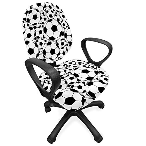 ABAKUHAUS Fußball Bürostuhl Schonbezug, Monochrome Balls Jungen, dekorative Schutzhülle aus Stretchgewebe, Weiß und Schwarz von ABAKUHAUS