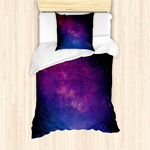 ABAKUHAUS Galaxis Bettbezug Set für Einzelbetten, Stardust Raumregenbogen, Milbensicher Allergiker geeignet mit Kissenbezug, Schwarz-Rosa-Blau von ABAKUHAUS