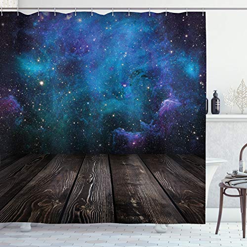 ABAKUHAUS Weltraum Duschvorhang, Space von Home Ansicht, Stoffliches Gewebe Badezimmerdekorationsset mit Haken, 175 x 200 cm, Lila Blau Braun von ABAKUHAUS