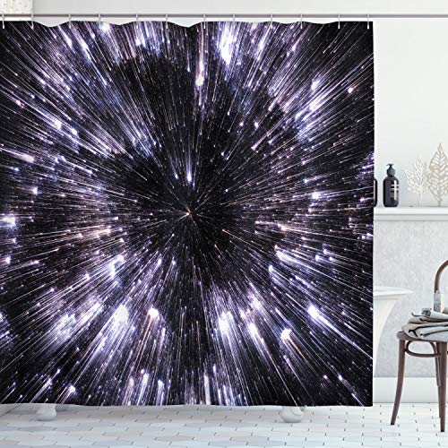 ABAKUHAUS Galaxie Duschvorhang, Universum Raumfahrt, Stoffliches Gewebe Badezimmerdekorationsset mit Haken, 175 x 240 cm, Violett Schwarz Weiß von ABAKUHAUS
