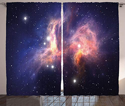 ABAKUHAUS Galaxis Rustikaler Vorhang, Stardust in Universe, Wohnzimmer Universalband Gardinen mit Schlaufen und Haken, 280 x 175 cm, Lila Blau von ABAKUHAUS