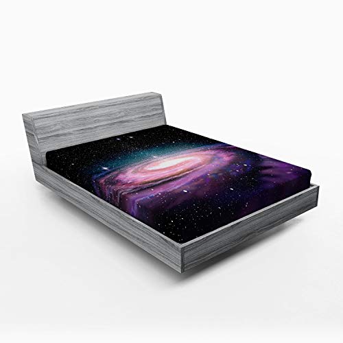 ABAKUHAUS Galaxis Spannbetttuch, Galaxy im Weltraum, Soft Dekorativer Stoff Bettwäsche Rund-um Elastischer Gummizug, 140 x 200 cm, Mauve Schwarz von ABAKUHAUS