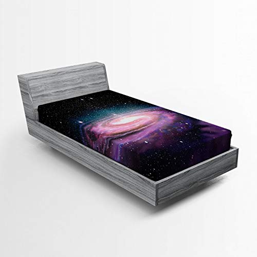 ABAKUHAUS Galaxis Spannbetttuch, Galaxy im Weltraum, Soft Dekorativer Stoff Bettwäsche Rund-um Elastischer Gummizug, 90 x 200 cm, Mauve Schwarz von ABAKUHAUS