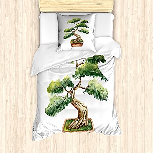 ABAKUHAUS Garten Bettbezug Set für Einzelbetten, Aquarell Bonsai Hand gezeichnet, Milbensicher Allergiker geeignet mit Kissenbezug, 135 cm x 200 cm - 80 x 80 cm, Pale Braun Grün ABAKUHAUS Garten Bettbezug Set für Einzelbetten, Aquarell Bonsai Hand gezeichnet, Milbensicher Allergiker geeignet mit Kissenbezug, 135 cm x 200 cm - 80 x 80 cm, Pale Braun Grün von ABAKUHAUS