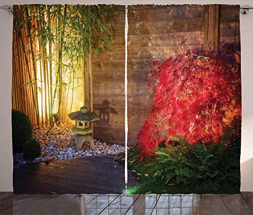 ABAKUHAUS Garten Rustikaler Gardine, japanischer Bambus, Schlafzimmer Kräuselband Vorhang mit Schlaufen und Haken, 280 x 225 cm, Rot Grün von ABAKUHAUS