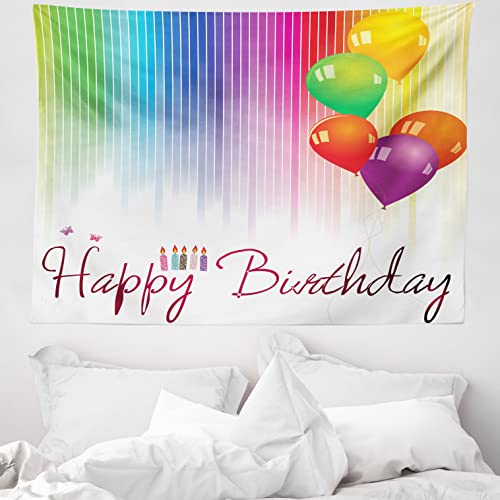 ABAKUHAUS Geburtstag Wandteppich, Ballon-Gruß-Kerze, aus Weiches Mikrofaser Stoff Klare Farben Wand Dekoration, 150 x 110 cm, Mehrfarbig von ABAKUHAUS
