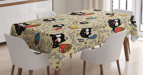 ABAKUHAUS Gekritzel Tischdecke, Hungry Eulen Essen, Schmutzabweisent mit Modernster Druck Technologie Waschbar Klare Farben, 140 x 240 cm, Beige Schwarz Weiß von ABAKUHAUS