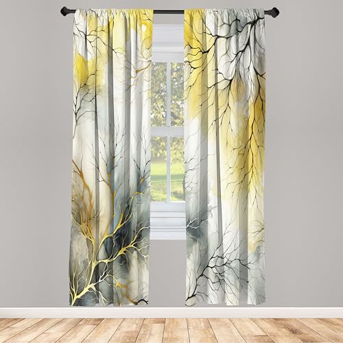 ABAKUHAUS Gelb Fenstervorhänge, Rückblick auf Wasserfarben-Look-Äste, Leichtes Dekor-2-Panel-Set mit Stangentasche, 2 Stück 150 cm x 175 cm, Senf Blau grau Khaki ABAKUHAUS Gelb Fenstervorhänge, Rückblick auf Wasserfarben-Look-Äste, Leichtes Dekor-2-Panel-Set mit Stangentasche, 2 Stück 150 cm x 175 cm, Senf Blau grau Khaki von ABAKUHAUS