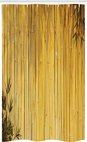 ABAKUHAUS Gelb Schmaler Duschvorhang, Natur Holz Blätter Vorbauten, Badezimmer Deko Set aus Stoff mit Haken, 120 x 180 cm, Gelb von ABAKUHAUS