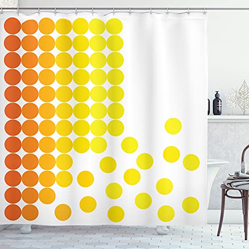 ABAKUHAUS Gelb und Weiß Duschvorhang, Ombre Dots, Stoffliches Gewebe Badezimmerdekorationsset mit Haken, 175 x 240 cm, Orange Gelb Weiß von ABAKUHAUS