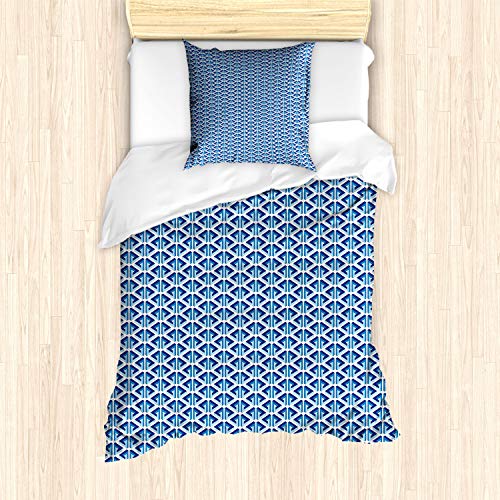 ABAKUHAUS Geometrisch Bettbezug Set, Penrose-Dreieck, Milbensicher Allergiker geeignet mit Kissenbezügen, 135 cm x 200 cm - 80 x 80 cm, Hellblau Marineblau von ABAKUHAUS