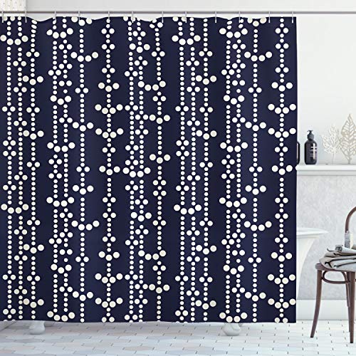 ABAKUHAUS Geometrisch Duschvorhang, Vintage Japanese, Stoffliches Gewebe Badezimmerdekorationsset mit Haken, 175 x 200 cm, Dark Blue Creme von ABAKUHAUS