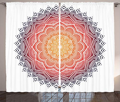 ABAKUHAUS Geometrisch Rustikaler Vorhang, Mandala Orient Herz, Wohnzimmer Universalband Gardinen mit Schlaufen und Haken, 280 x 260 cm, Rot Weiß von ABAKUHAUS