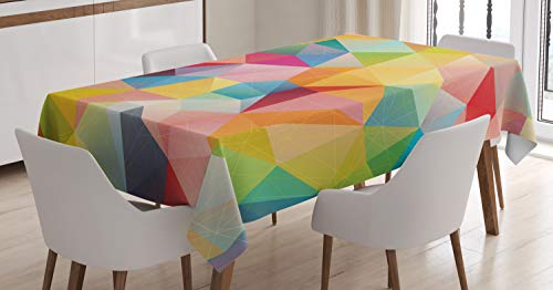 ABAKUHAUS Geometrisch Tischdecke, Polygonal Arrangement, Pflegeleicht mit Modernster Druck Technologie Waschbar und Personalisiert, 140 x 240 cm, Gelb Orange Blau von ABAKUHAUS