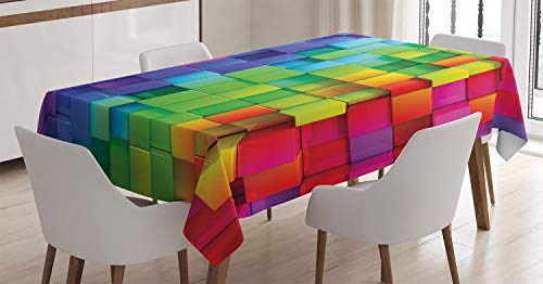 ABAKUHAUS Bunt Tischdecke, Rainbow Color, Druck mit Klaren Farben ohne Verblassen Waschbar für innen oder Außen Bereich, 140 x 170 cm, Grün Rot Blau von ABAKUHAUS