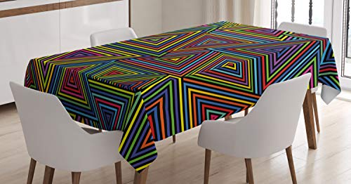 ABAKUHAUS Geometrisch Tischdecke, Regenbogen-Farben Design, Pflegeleicht Waschbar Schmutzabweisend und mit Klaren Farben Hochwertiger Druck, 140 x 200 cm, Gelb Blau Grün von ABAKUHAUS